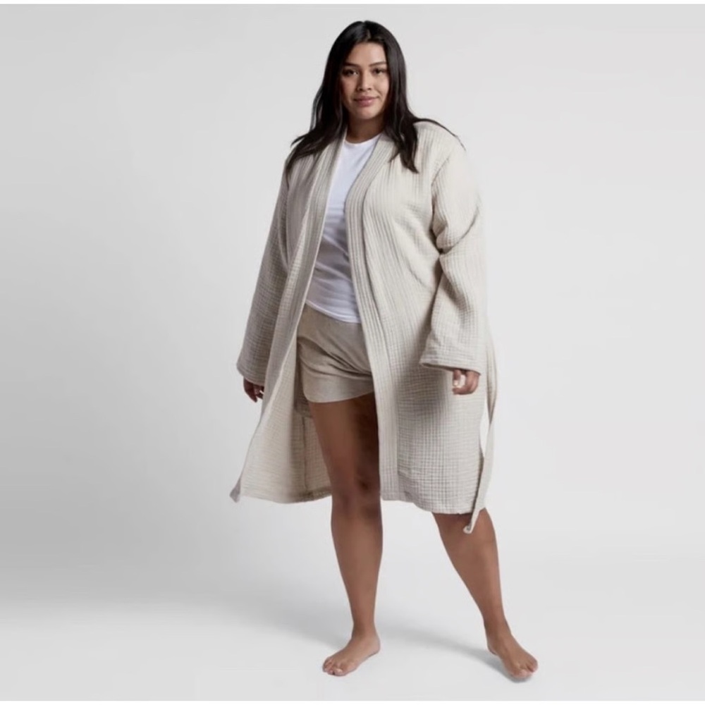 Parachute Textured Cotton Gauze Kimono Robe *No Belt* Beige Size Small